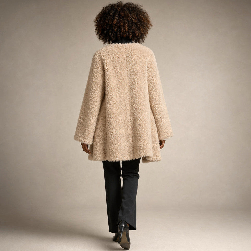 Avicia | Teddy Coat Wrap Front Draped Khaki Beige – Full Look