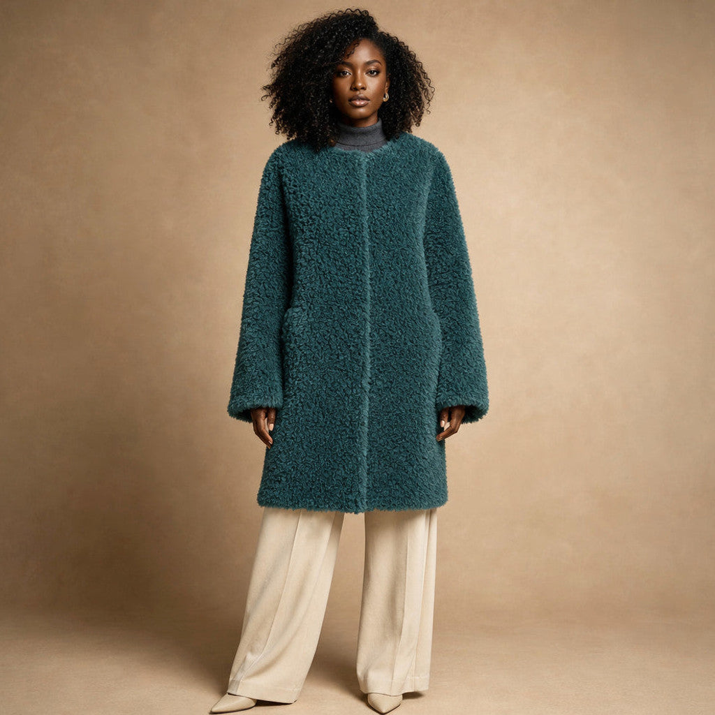 Avicia | Teddy Coat Wrap Front Draped in Mint Green – Premium Editorial
