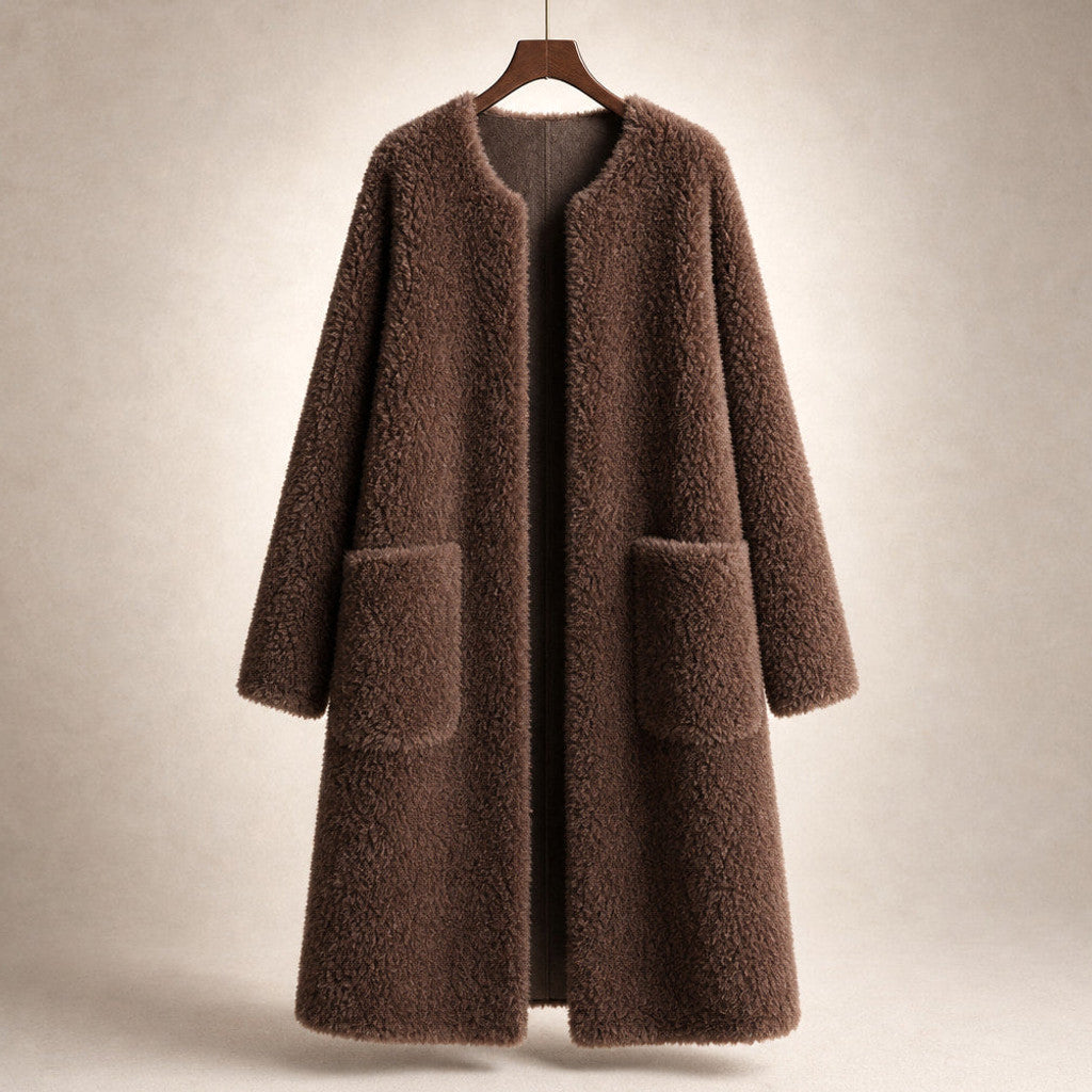 Avicia | Teddy Coat Wrap Front Draped Mocha Brown – Product Photo