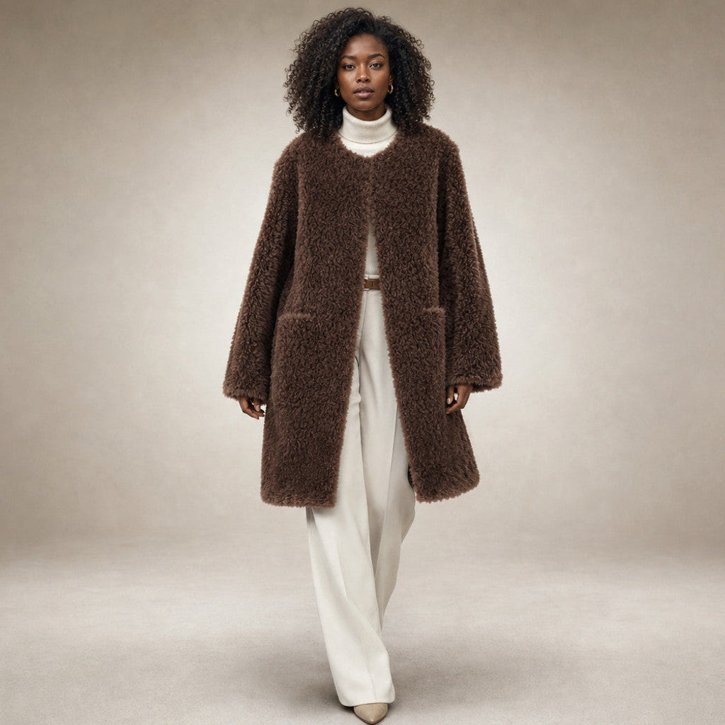 Avicia | Teddy Coat Wrap Front Draped in Mocha Brown – Premium Editorial