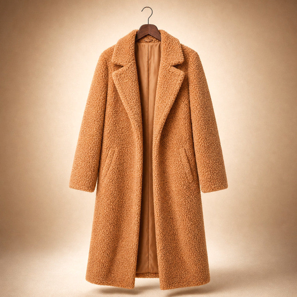Avis | Teddy Coat Notch Lapel Longline Orange – Product Photo