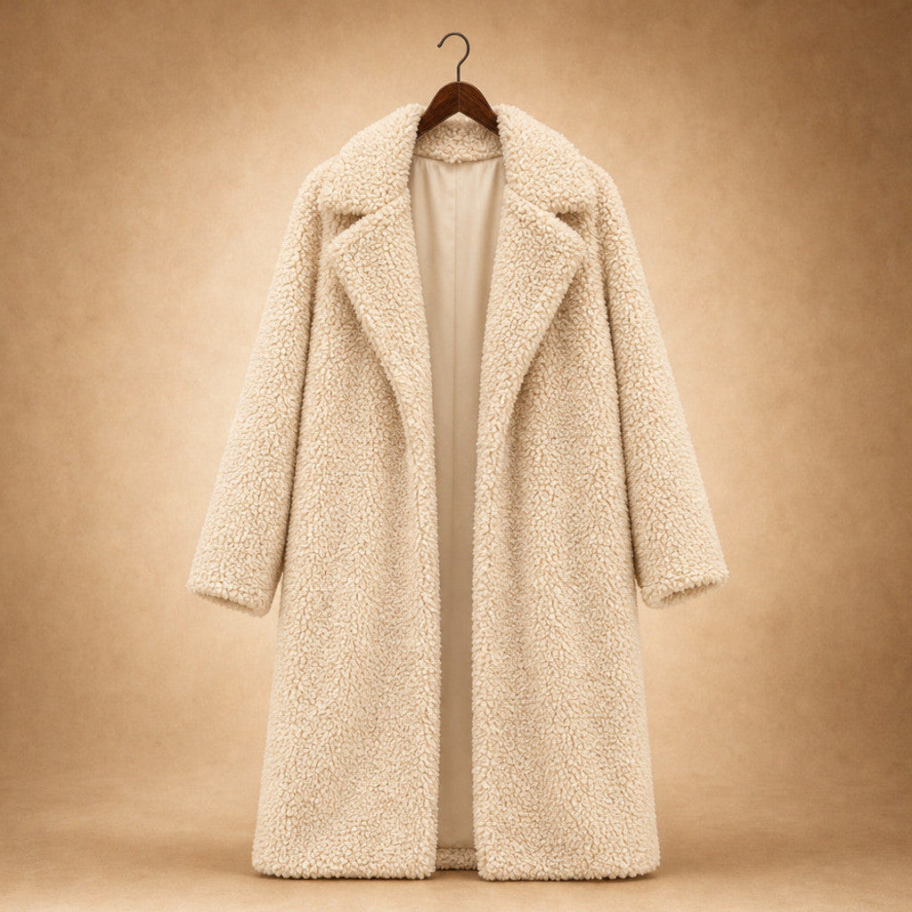 Avis | Teddy Coat Notch Lapel Longline White – Product Photo