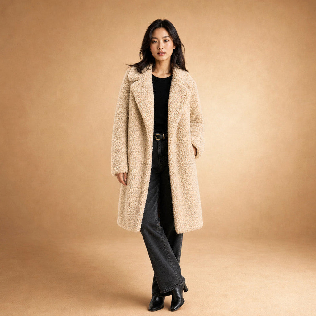 Avis | Teddy Coat Notch Lapel Longline in White – Premium Editorial