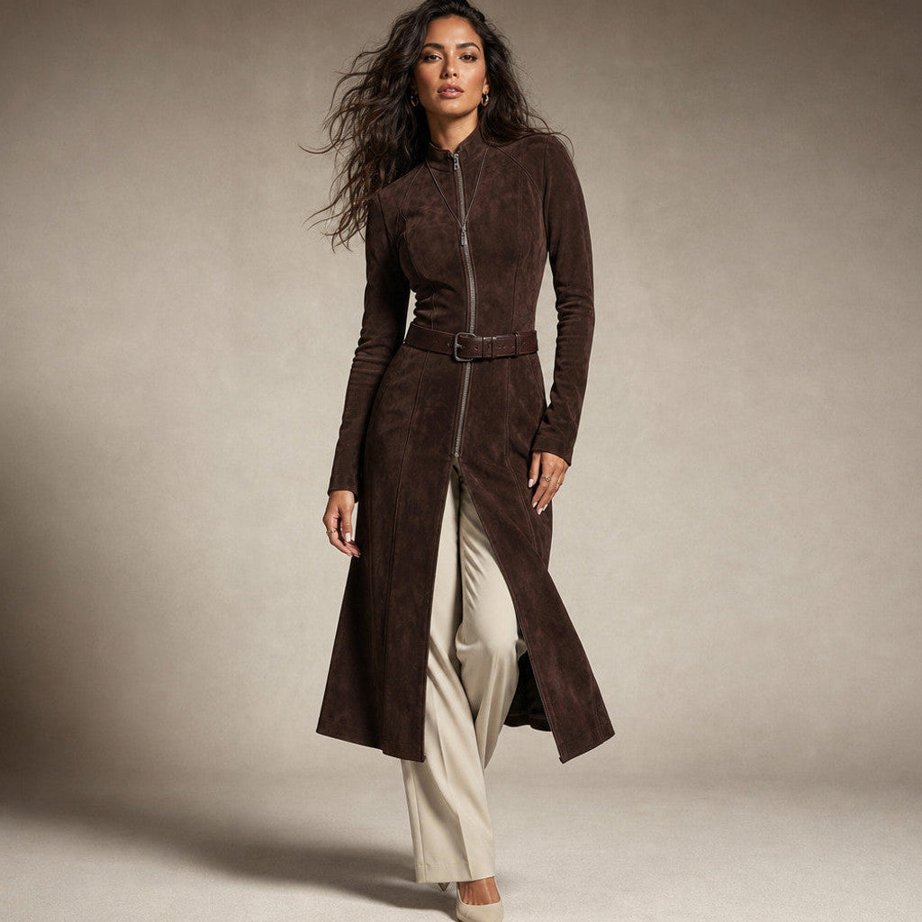 Bathsheba | Suede-Look Midi Wedding Guest Dress Brown Brown – Product Photo