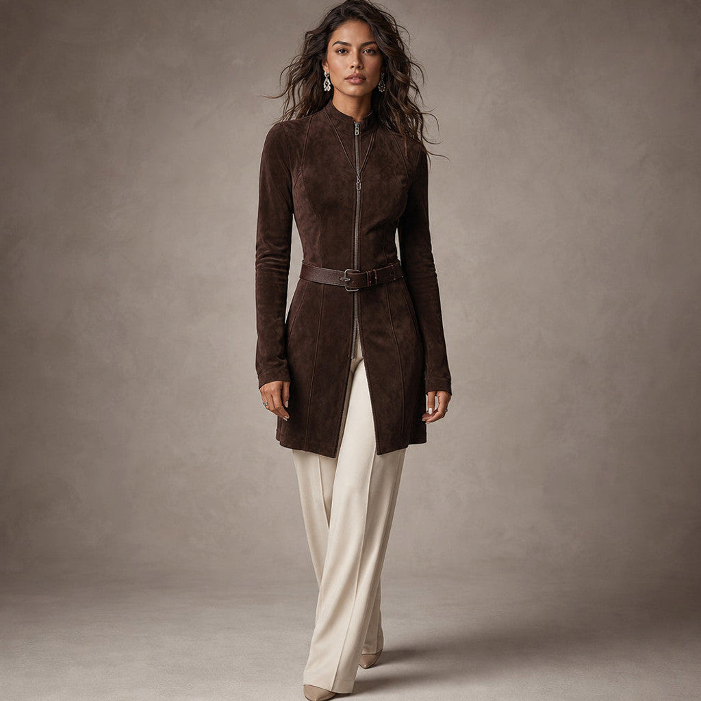Bathsheba | Suede-Look Midi Wedding Guest Dress Brown in Brown – Premium Editorial