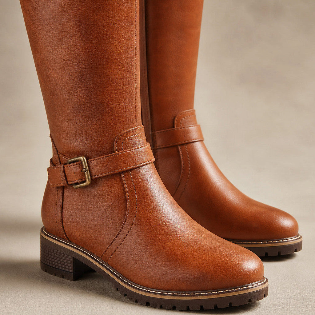 Benilde | Chelsea Boots Tall Shaft Arch Support Light Brown – Fabric and Detail Close-Up