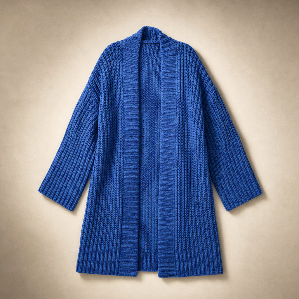 Bertrade | Knit Cardigan Open Front Split Hem Blue Blue – Product Photo