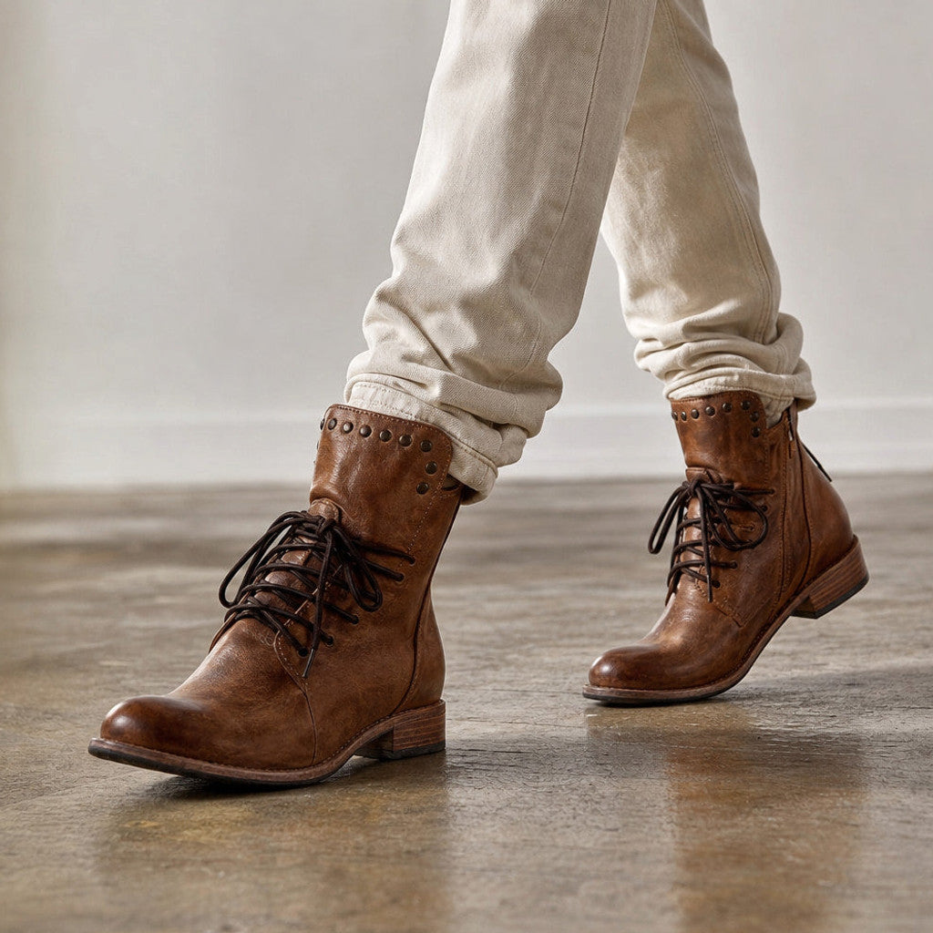 Branwen | Studded Ankle Boots Wraparound Lacing – Styled Editorial Shot