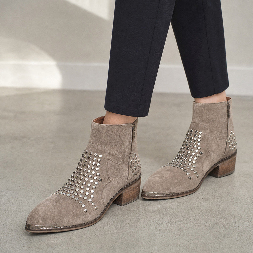 Bridget | Studded Suede Ankle Boots Block Heel – Product Photo