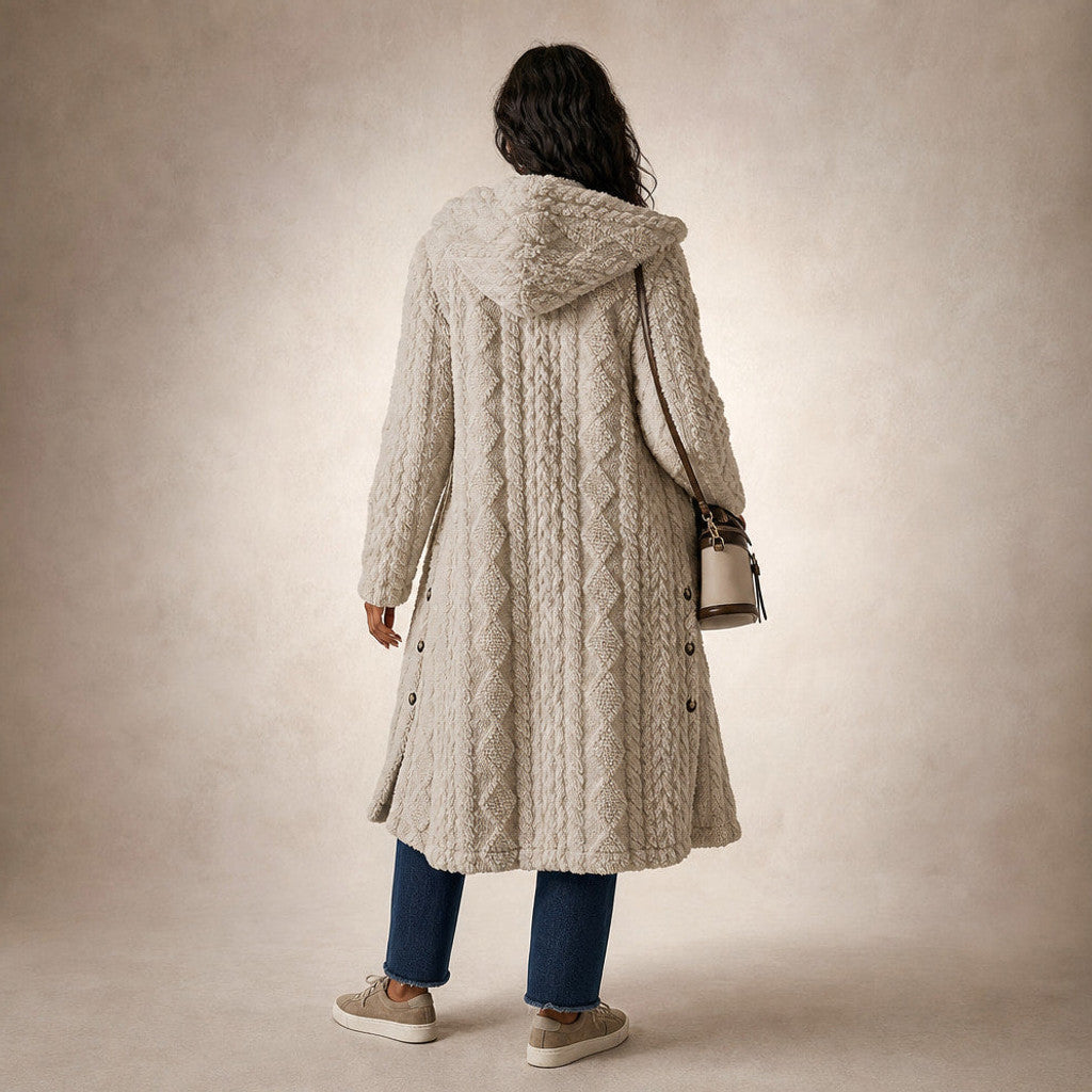 Bronwen | Hooded Teddy Coat Longline Beige – Full Look