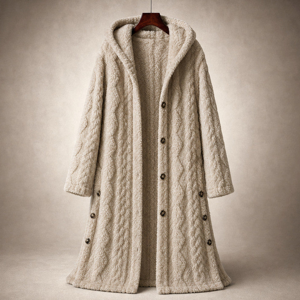 Bronwen | Hooded Teddy Coat Longline Beige – Product Photo