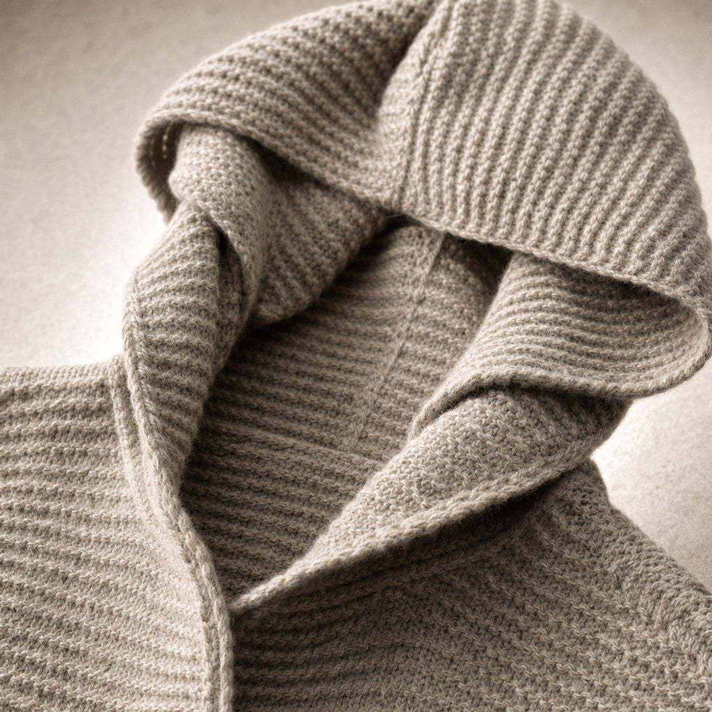 Burghild | Hooded Cardigan Chunky Knit Oversized Light Brown – Fabric and Detail Close-Up