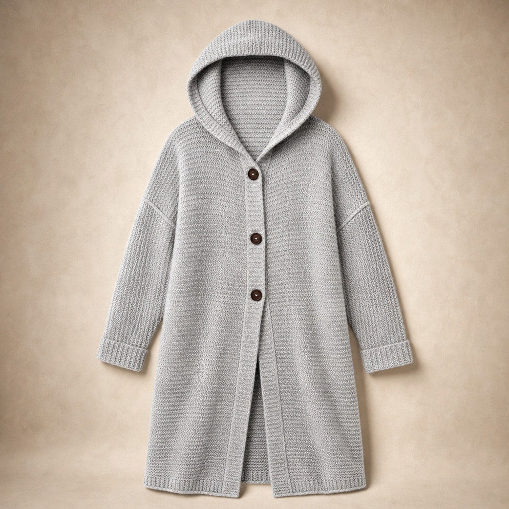 Burghild | Hooded Cardigan Chunky Knit Oversized Light Gray – Product Photo
