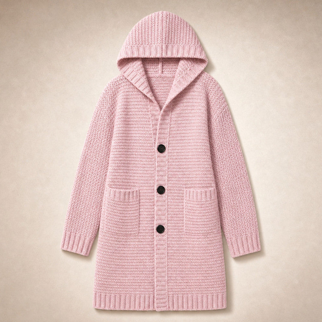 Burghild | Hooded Cardigan Chunky Knit Oversized Light Pink – Product Photo