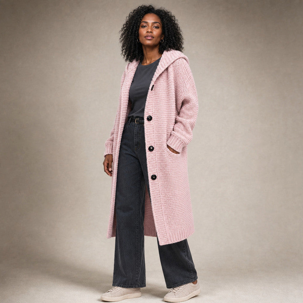 Burghild | Hooded Cardigan Chunky Knit Oversized in Light Pink – Premium Editorial