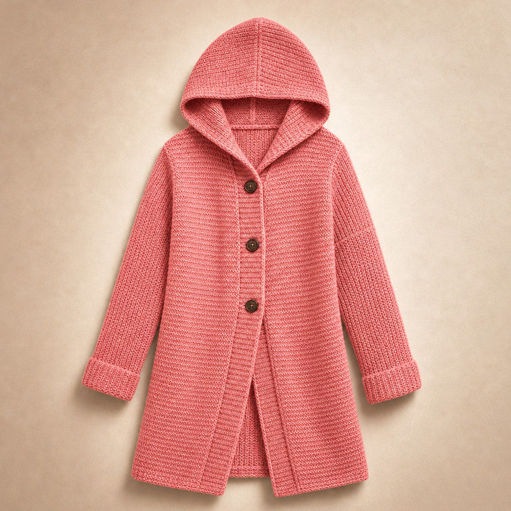 Burghild | Hooded Cardigan Chunky Knit Oversized Pink – Product Photo