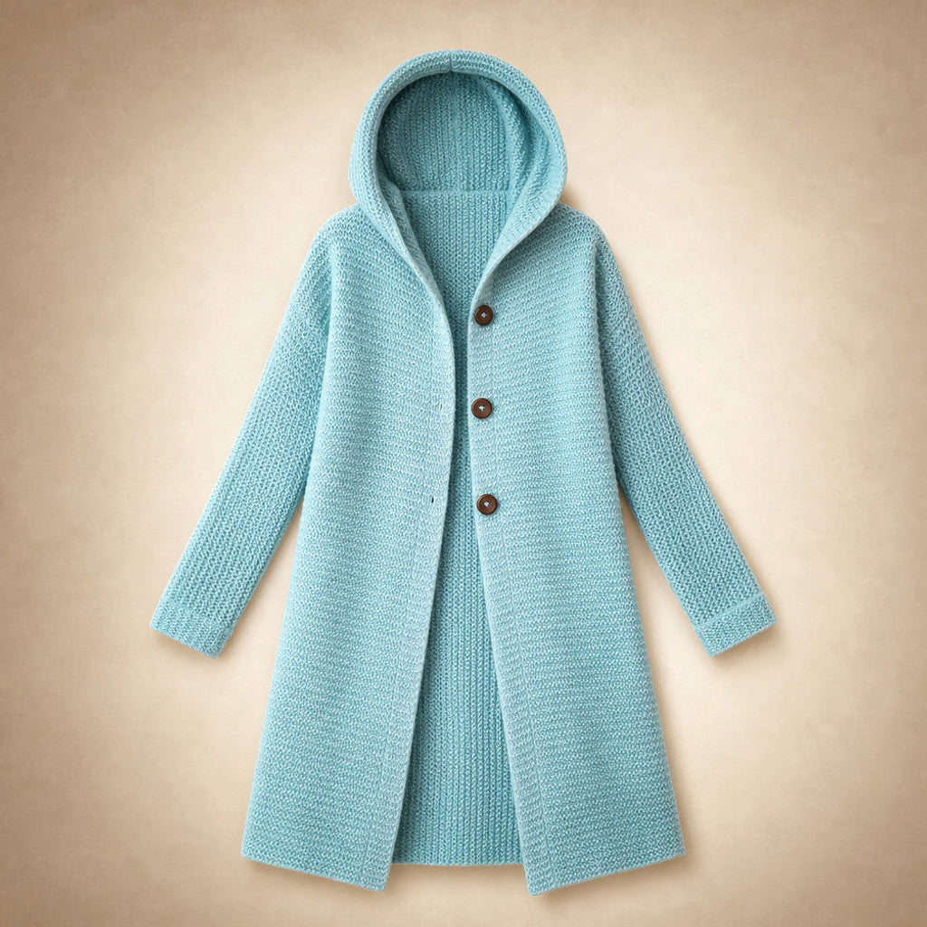 Burghild | Hooded Cardigan Chunky Knit Oversized Turquoise – Product Photo