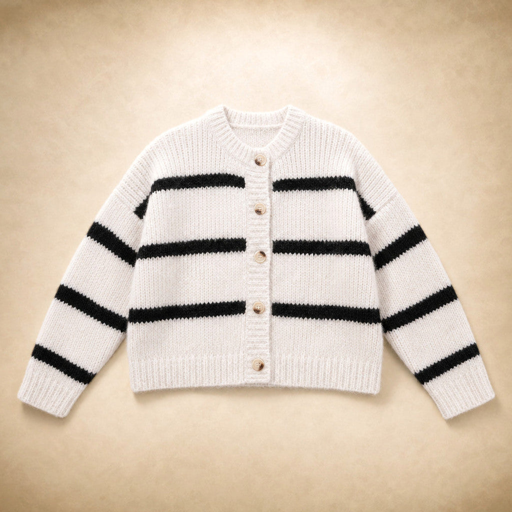 Clarembald | Striped Button-Down Cardigan White White – Product Photo