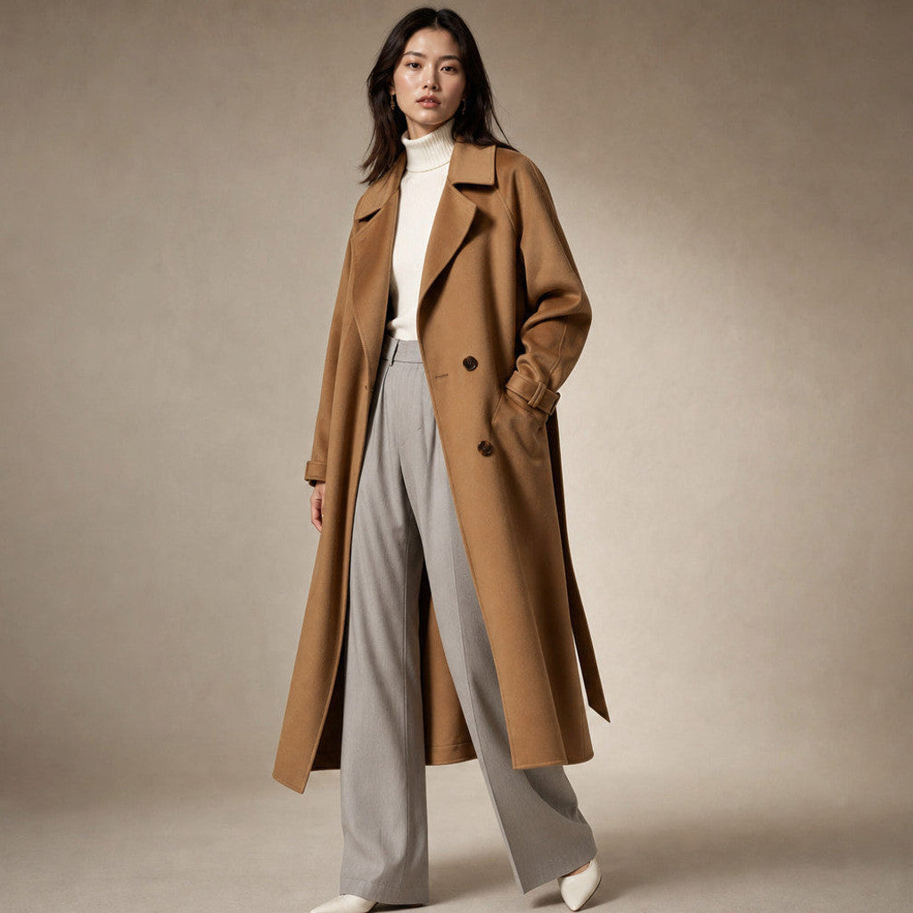 Clariana | Wool Coat Satin-Lined Straight Cut – Side Angle View