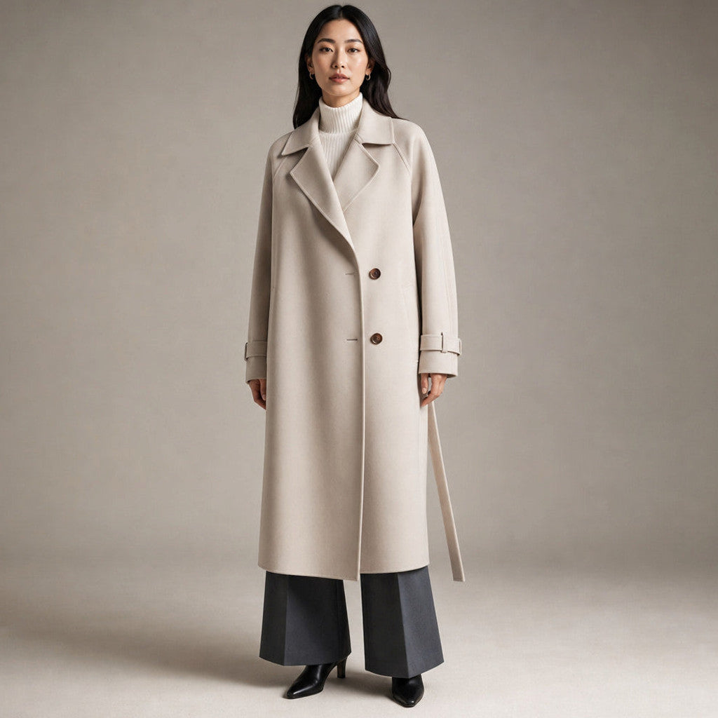 Clariana | Wool Coat Satin-Lined Straight Cut in Beige – Premium Editorial