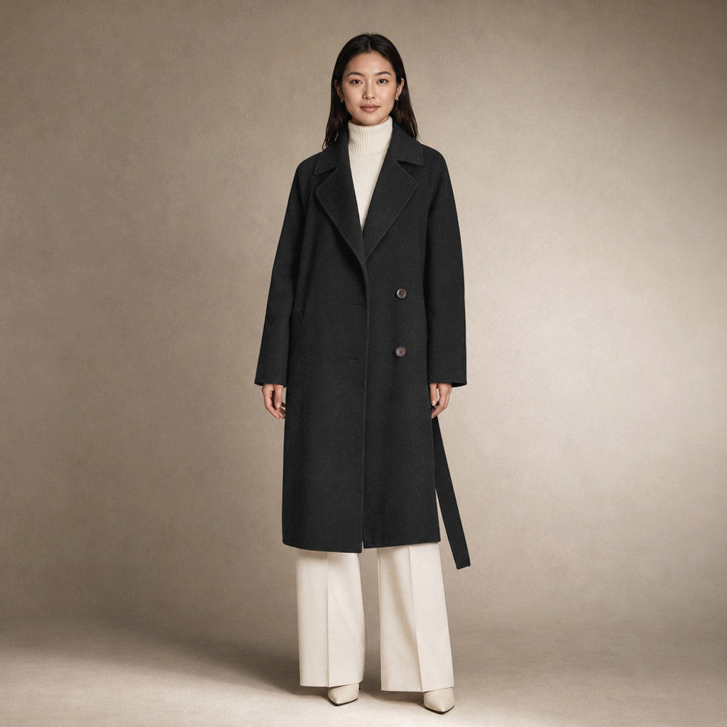 Clariana | Wool Coat Satin-Lined Straight Cut in Black – Premium Editorial