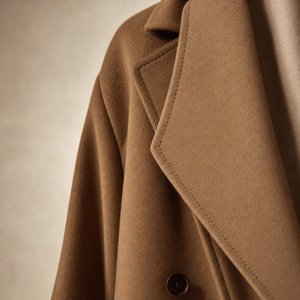 Clariana | Wool Coat Satin-Lined Straight Cut – Fabric and Detail Close-Up