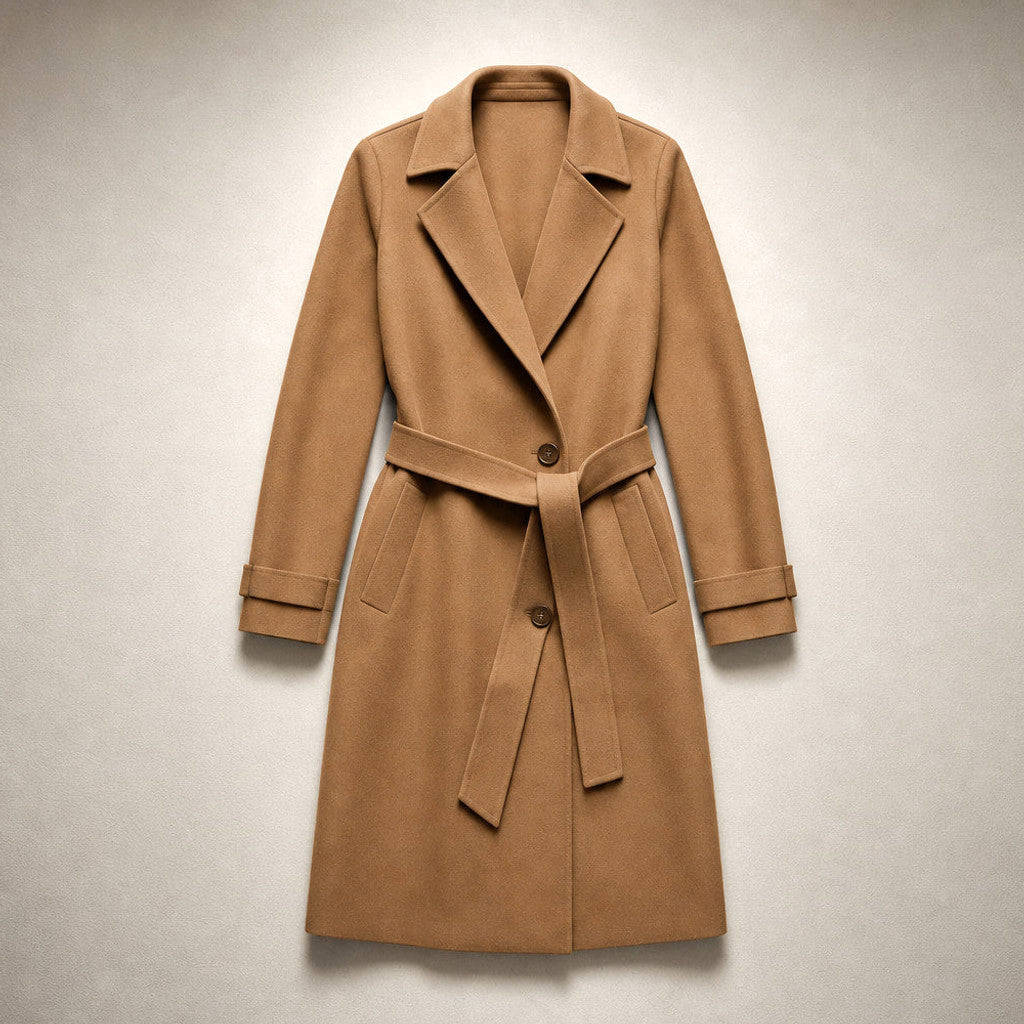 Clariana | Wool Coat Satin-Lined Straight Cut – Flat Lay Product Photo