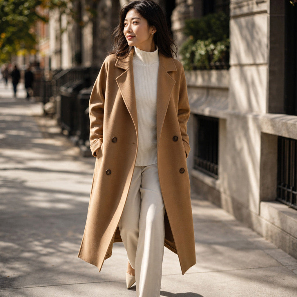 Clariana | Wool Coat Satin-Lined Straight Cut – Styled Editorial Shot