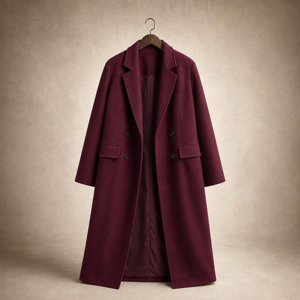 Clarissa | Double-Breasted Trench Coat Lapel Collar Bordeaux – Product Photo