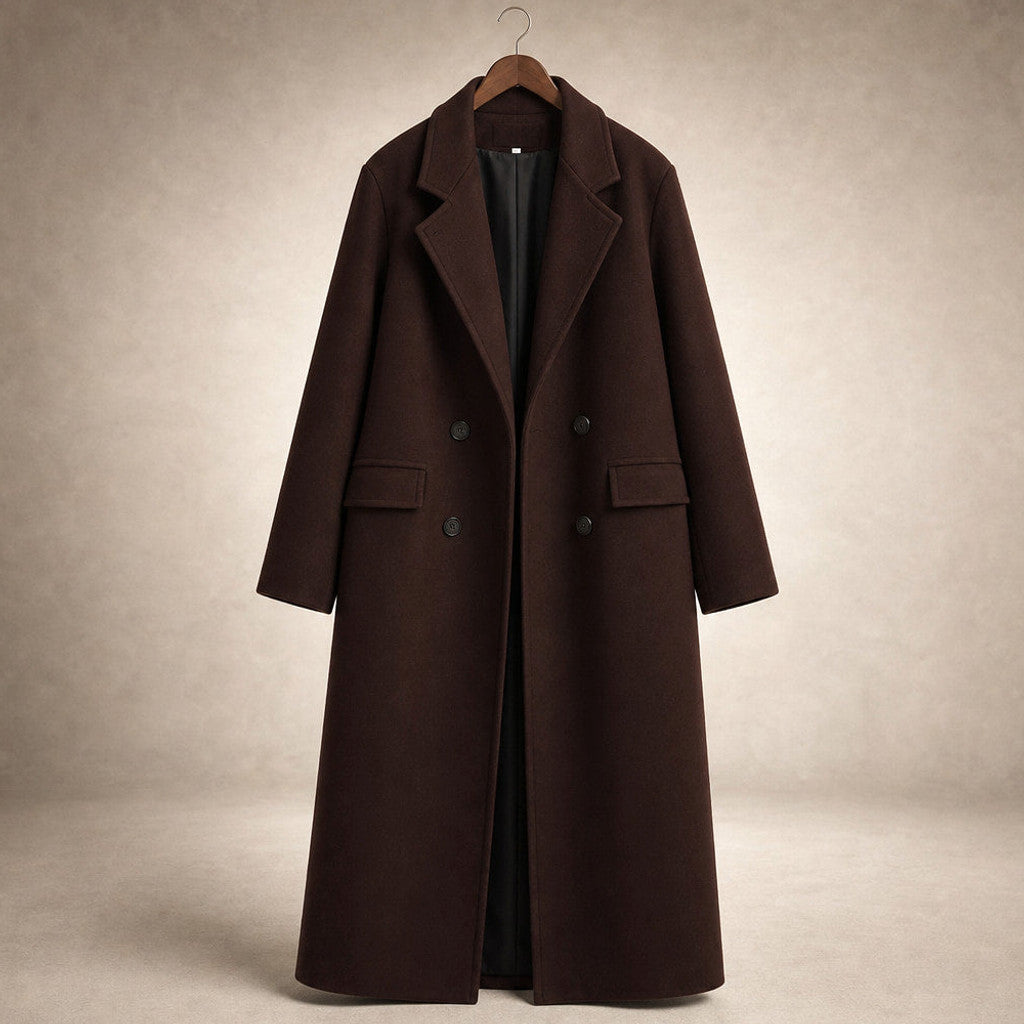 Clarissa | Double-Breasted Trench Coat Lapel Collar Coffee – Product Photo