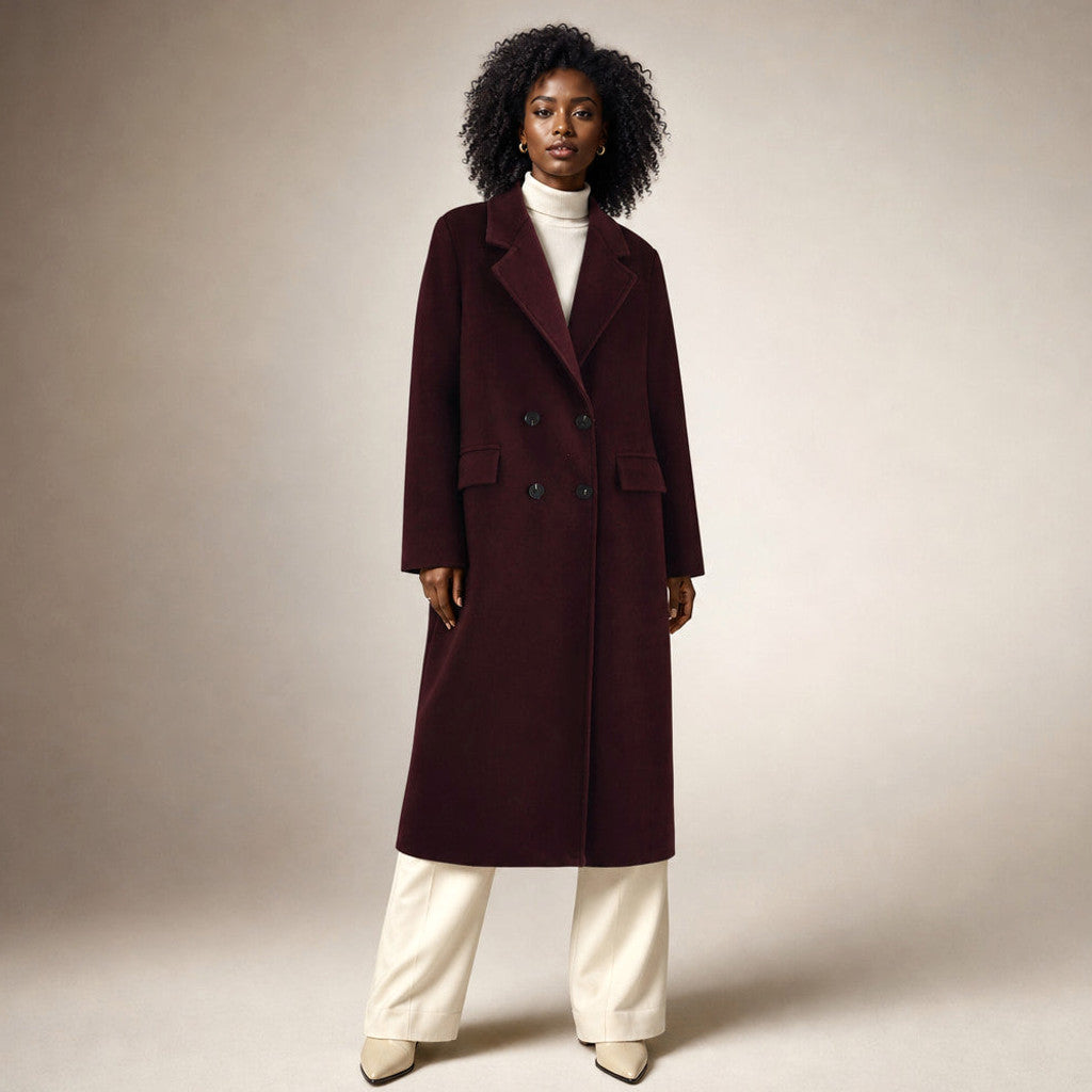 Clarissa | Double-Breasted Trench Coat Lapel Collar in Coffee – Premium Editorial