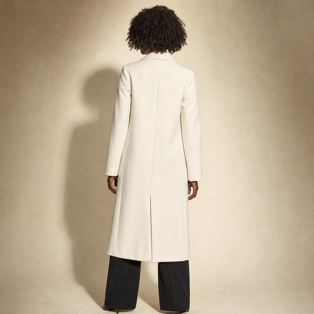 Clarissa | Double-Breasted Trench Coat Lapel Collar White – Full Look