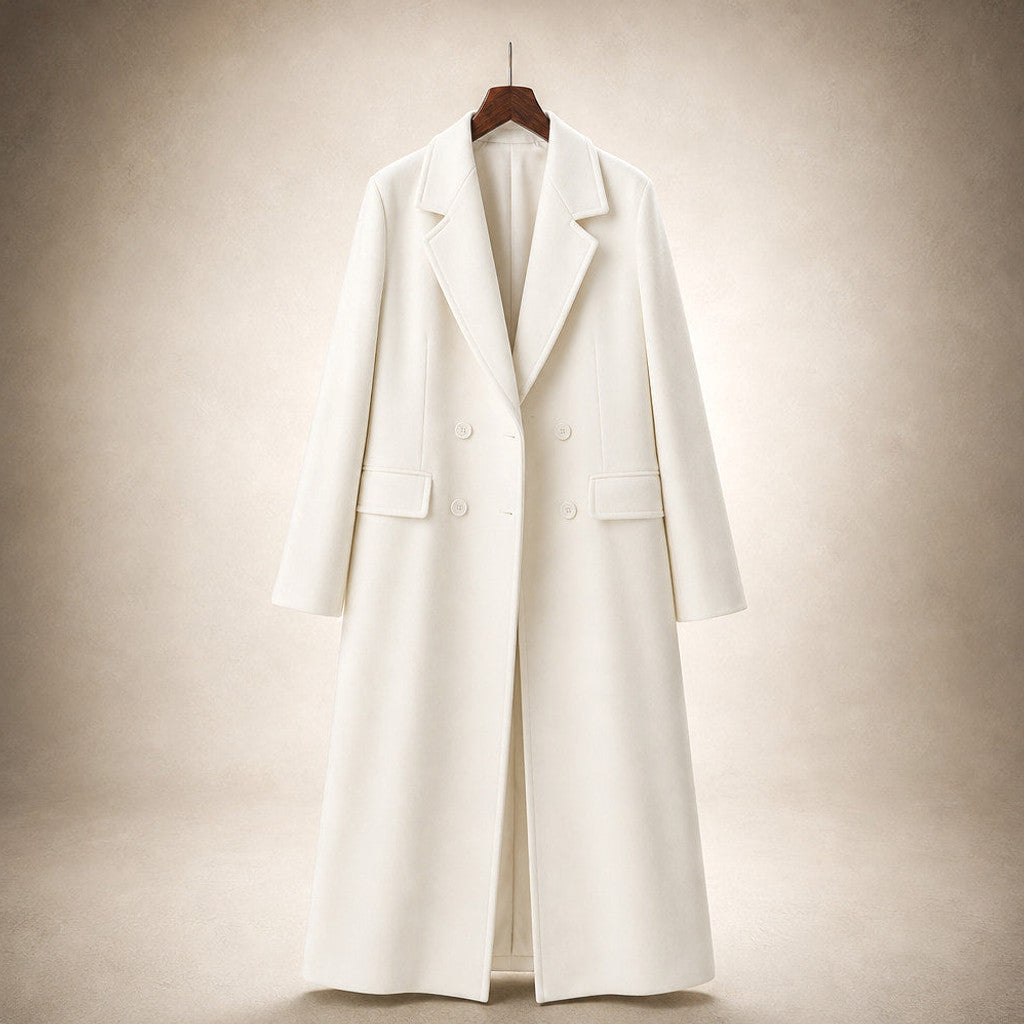 Clarissa | Double-Breasted Trench Coat Lapel Collar White – Product Photo