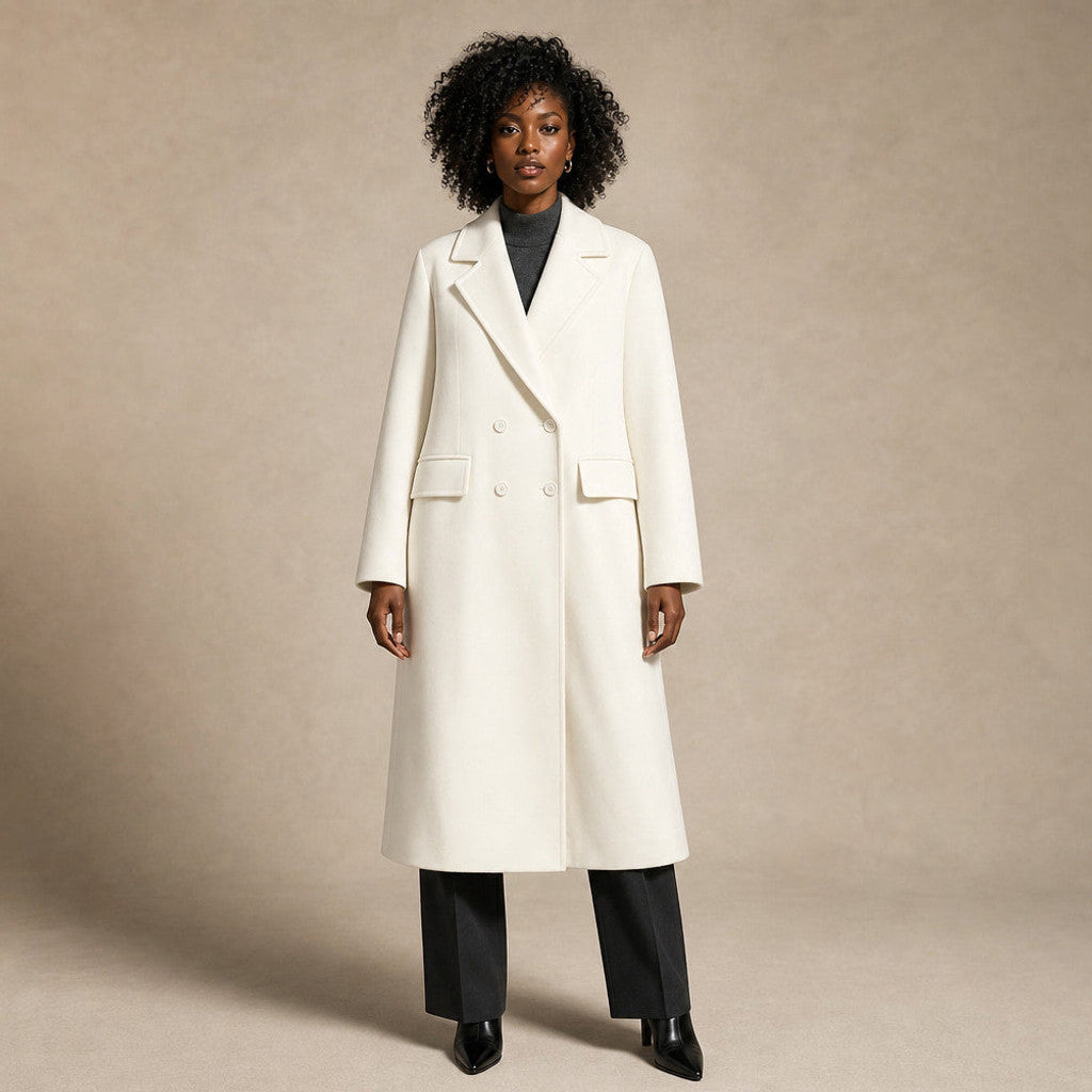 Clarissa | Double-Breasted Trench Coat Lapel Collar in White – Premium Editorial