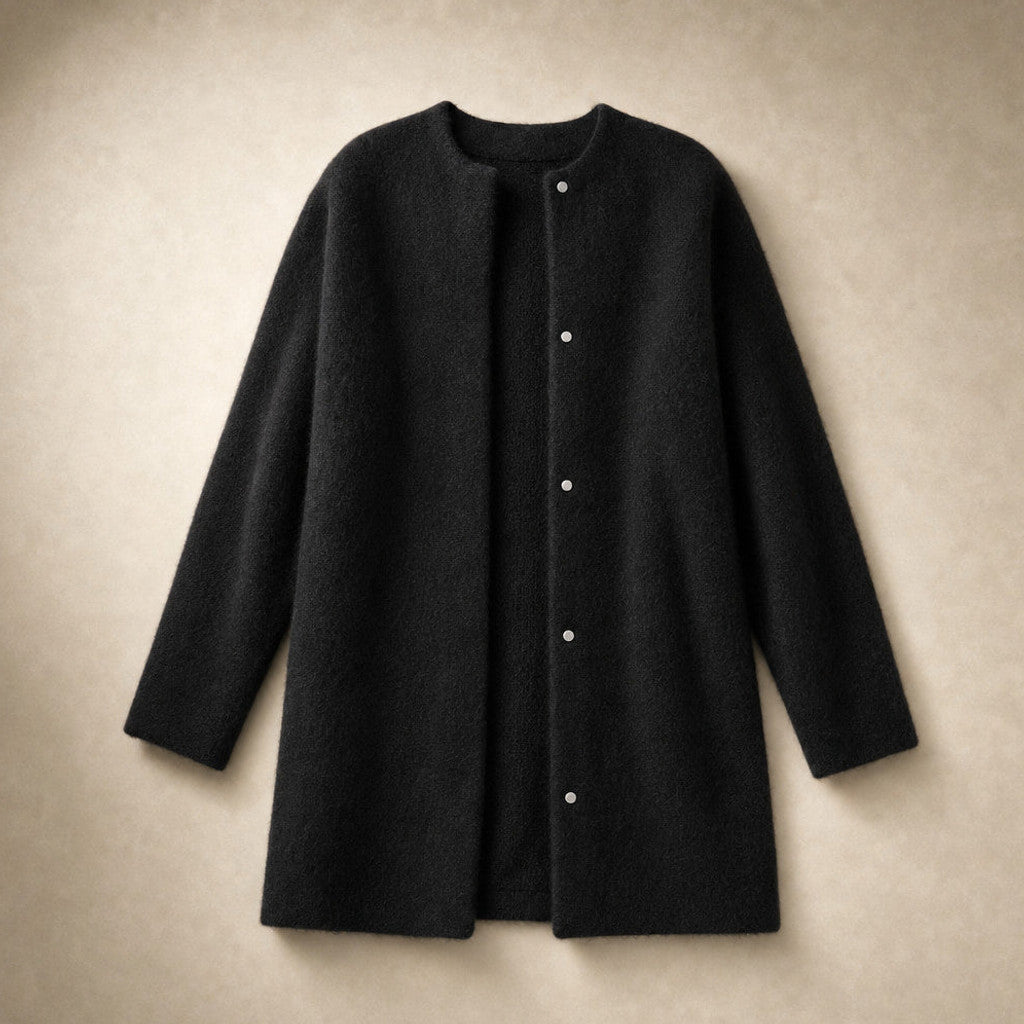 Clemency | Knitted Cardigan Dropped Shoulder Button Front Black – Product Photo