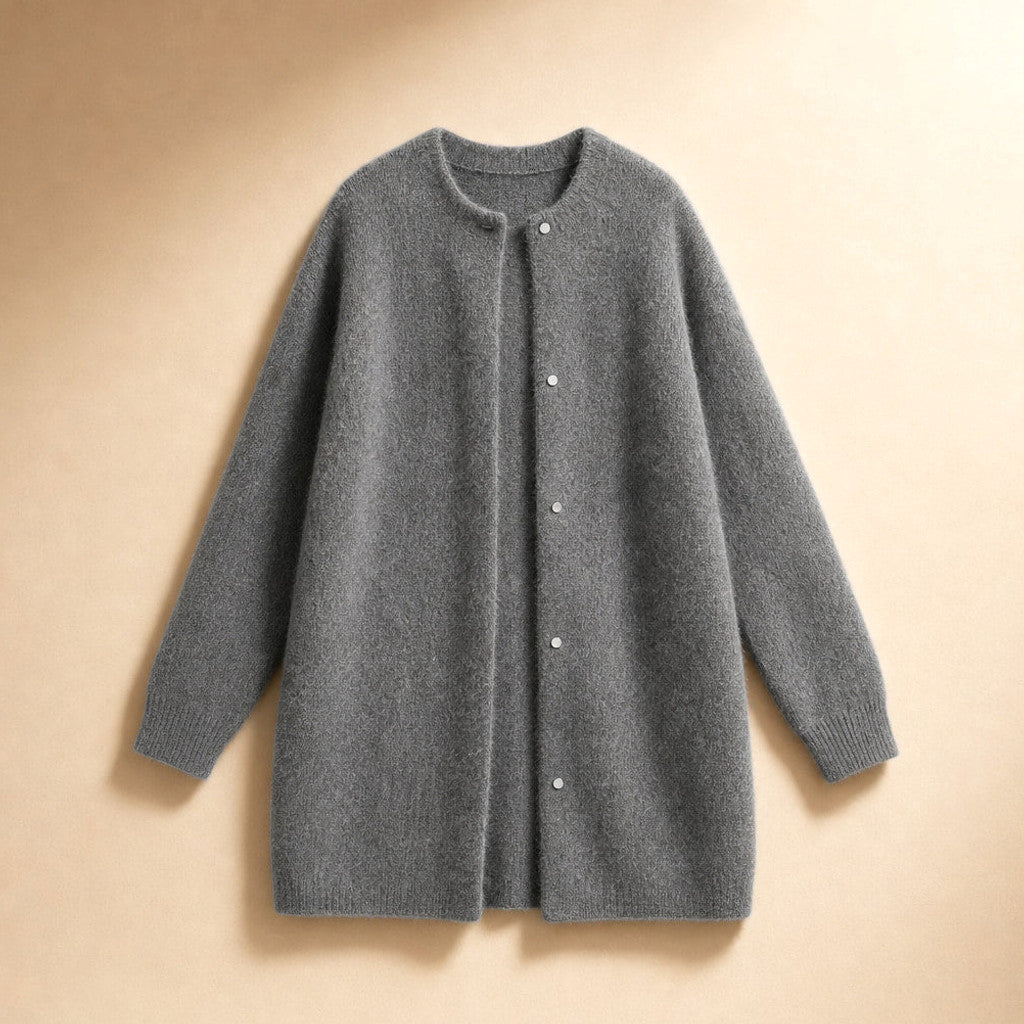 Clemency | Knitted Cardigan Dropped Shoulder Button Front Grey – Product Photo