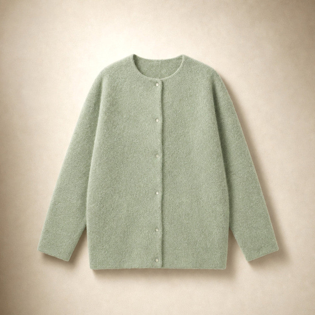 Clemency | Knitted Cardigan Dropped Shoulder Button Front Light Green – Product Photo