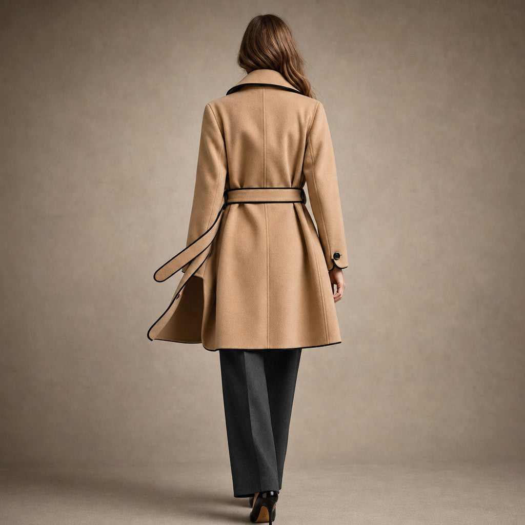 Cornela | Wool Coat Belted A-Line Champagne Beige – Full Look