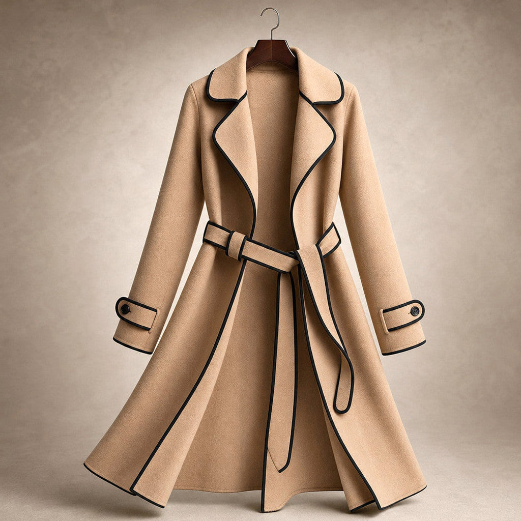 Cornela | Wool Coat Belted A-Line Champagne Beige – Product Photo