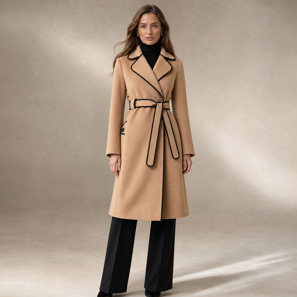 Cornela | Wool Coat Belted A-Line in Champagne Beige – Premium Editorial