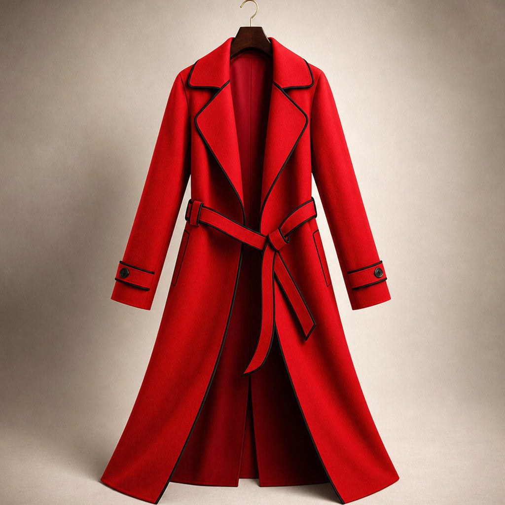 Cornela | Wool Coat Belted A-Line Crimson Red – Product Photo