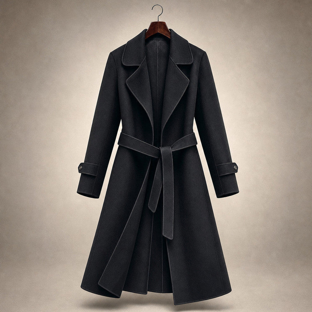 Cornela | Wool Coat Belted A-Line Midnight Black – Product Photo