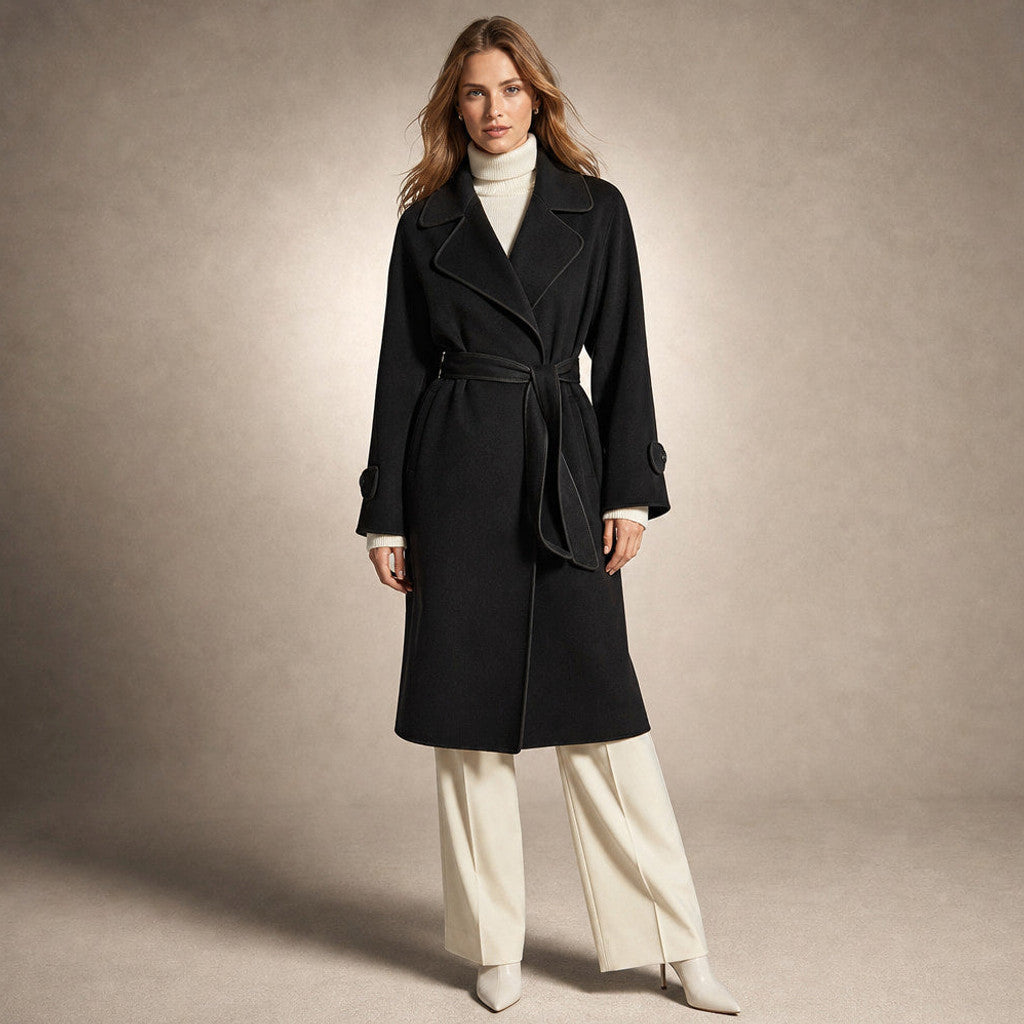 Cornela | Wool Coat Belted A-Line in Midnight Black – Premium Editorial