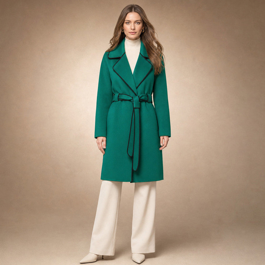 Cornela | Wool Coat Belted A-Line in Pine Green – Premium Editorial