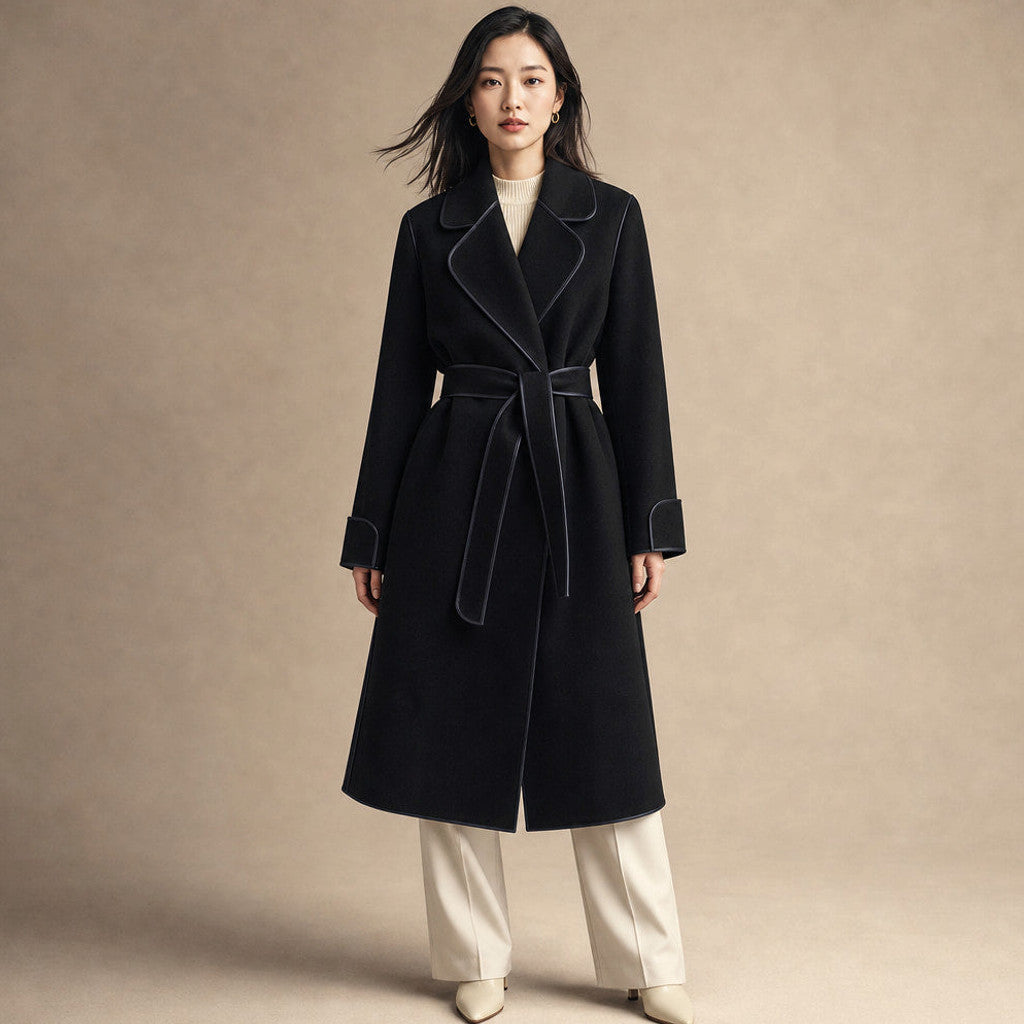 Cunegonde | Virgin Wool Trench Coat Belted Sash – Premium Editorial