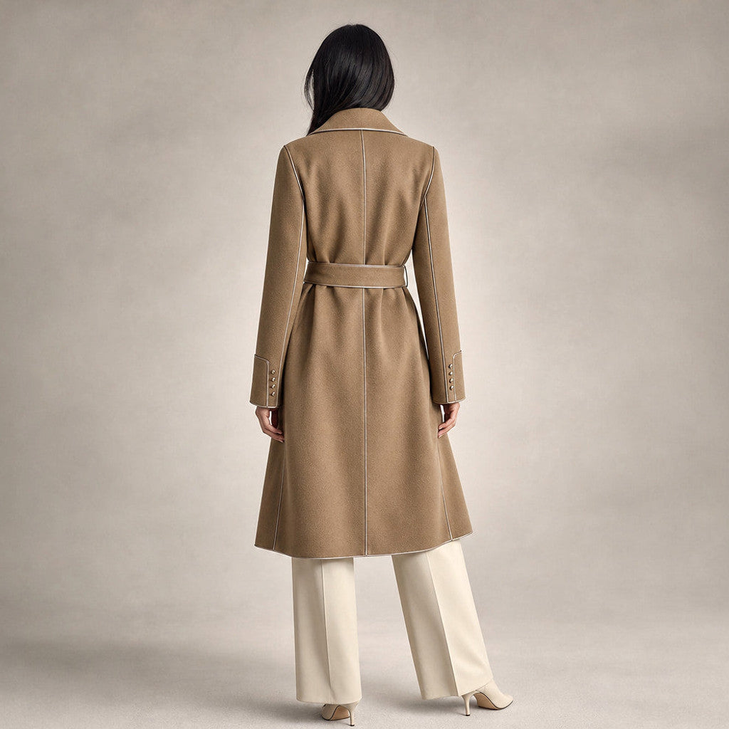 Cunegonde | Virgin Wool Trench Coat Belted Sash Mocha Brown – Full Look