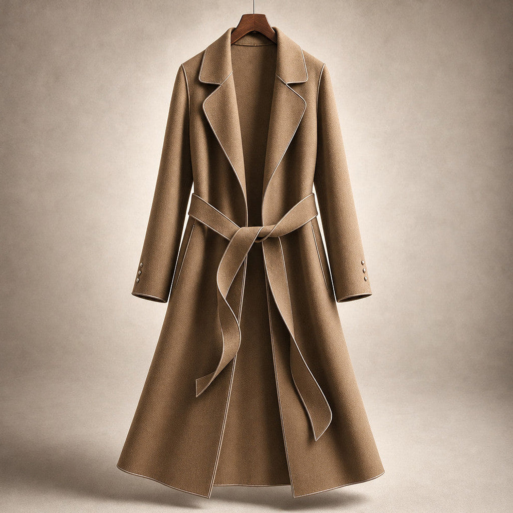 Cunegonde | Virgin Wool Trench Coat Belted Sash Mocha Brown – Product Photo