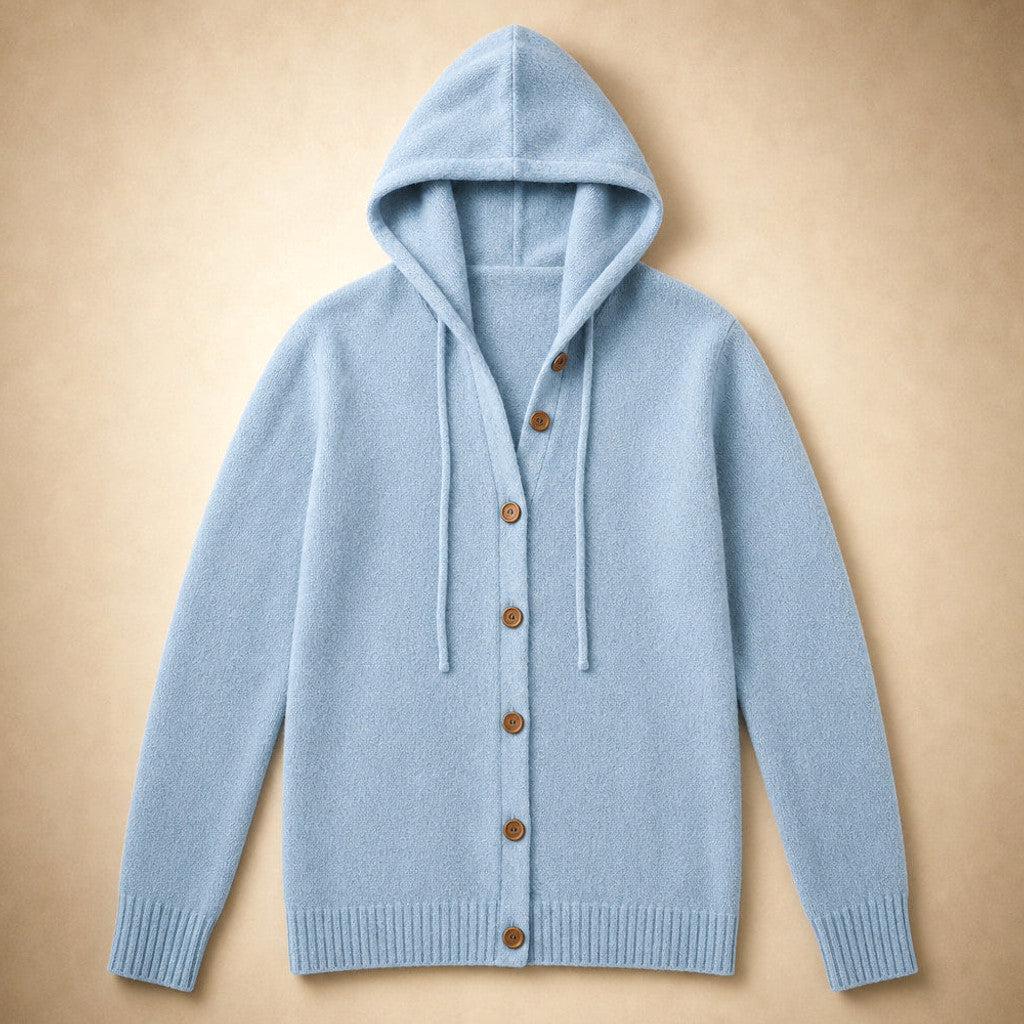Damaris | Hooded Cardigan Drawcord Button Front Blue – Product Photo