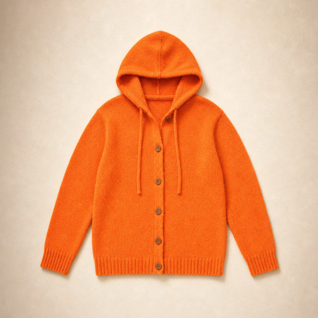 Damaris | Hooded Cardigan Drawcord Button Front Bright Orange – Product Photo