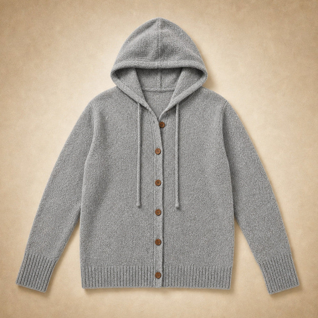 Damaris | Hooded Cardigan Drawcord Button Front Grey – Product Photo